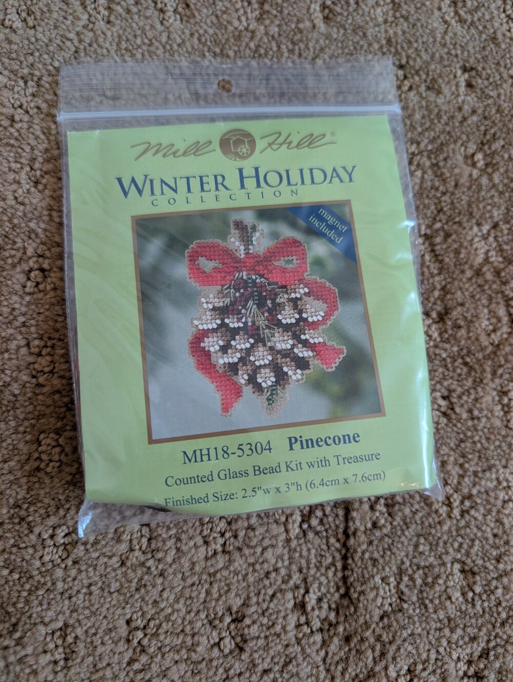 Christmas Pine Cone Red Ribbon Cross Stitch Kit By Mill Hill